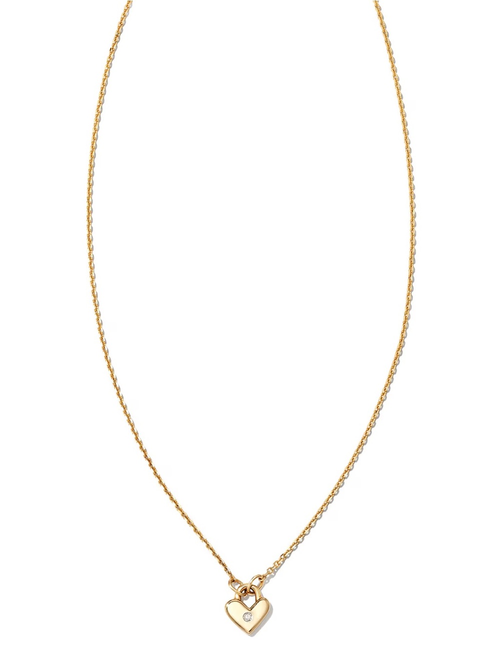 dainty heart padlock necklace - 14k yellow gold with white diamond in middle